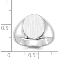 14K White Gold Open Back Signet Ring with Satin and Brushed Finish - Engravable 11.0x13.0mm Top by 0