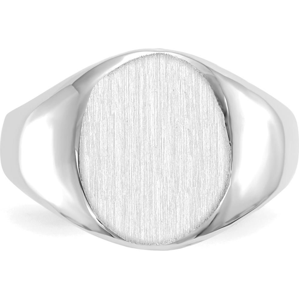 14K White Gold Open Back Signet Ring with Satin and Brushed Finish - Engravable 11.0x13.0mm Top by 0