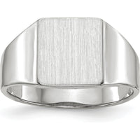 14K White Gold Open Back Signet Ring with Satin & Brushed Finish - Engravable, 8.5x9.5mm by 0