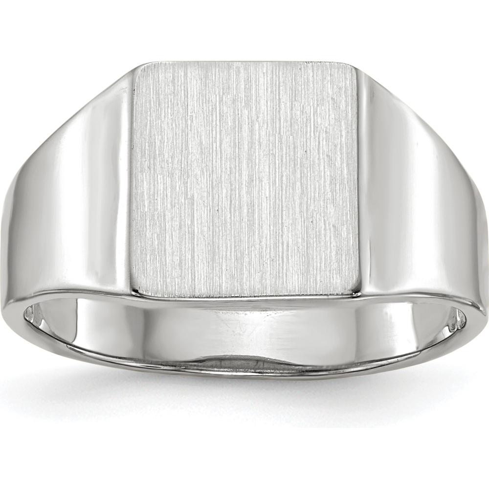 14K White Gold Open Back Signet Ring with Satin & Brushed Finish - Engravable, 8.5x9.5mm by 0