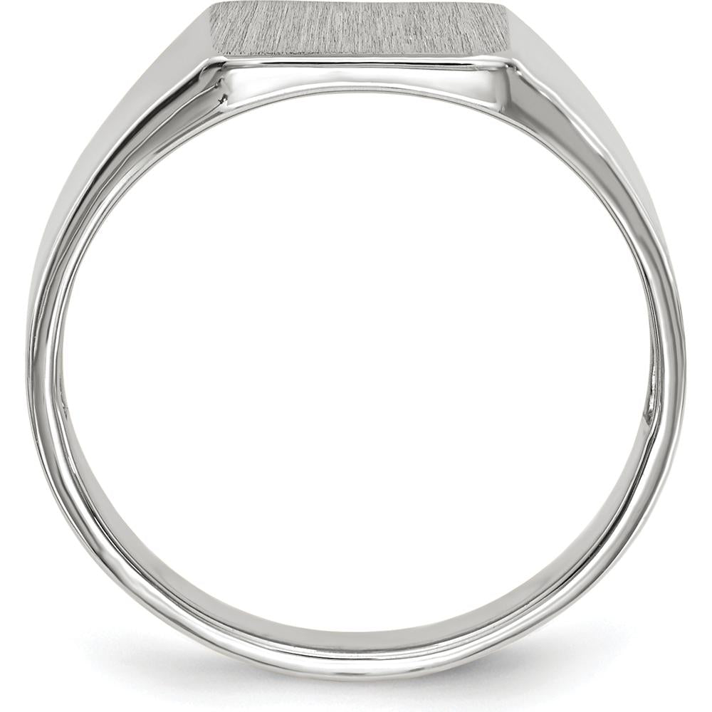 14K White Gold Open Back Signet Ring with Satin & Brushed Finish - Engravable, 8.5x9.5mm by 0