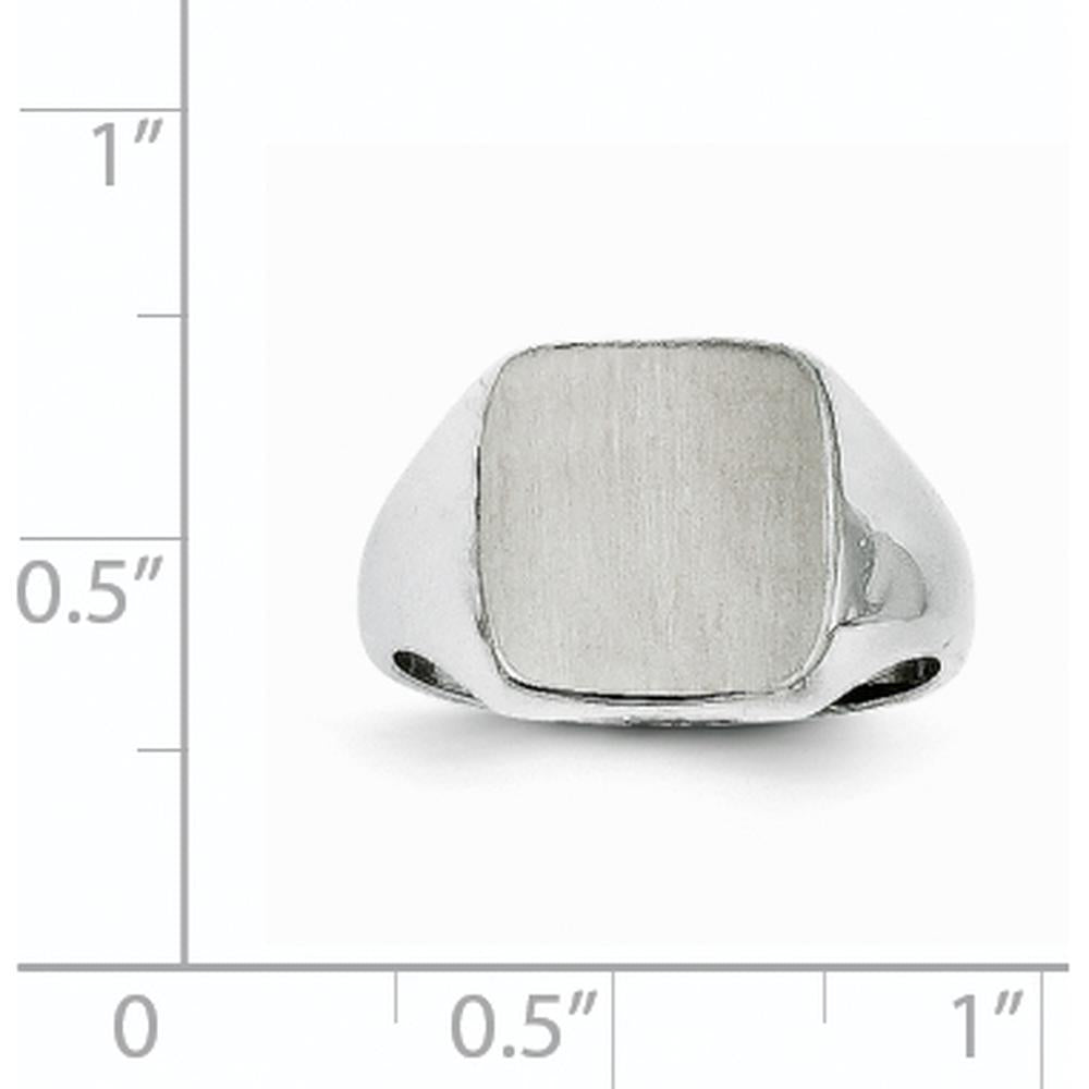 14K White Gold Open Back Signet Ring with Satin & Brushed Finish - Engravable, 8.5x9.5mm by 0