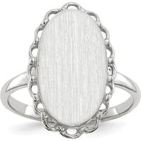 14K White Gold Open Back Signet Ring with Satin Finish and Engravable Oval Top - Women's Jewelry by 0