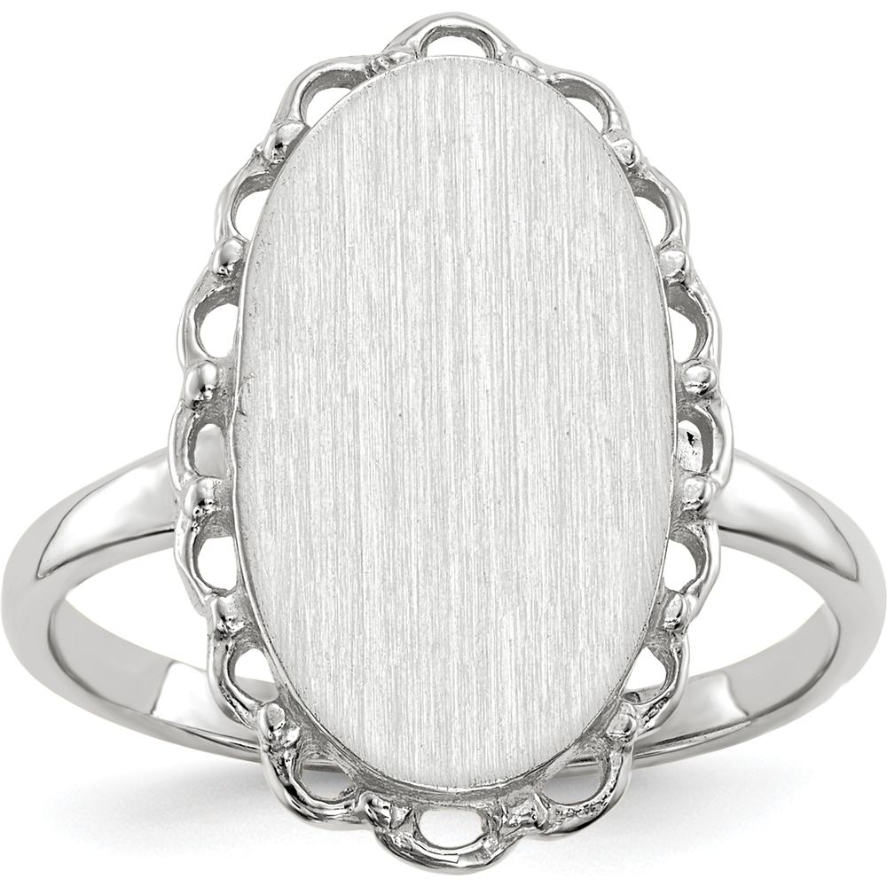 14K White Gold Open Back Signet Ring with Satin Finish and Engravable Oval Top - Women's Jewelry by 0