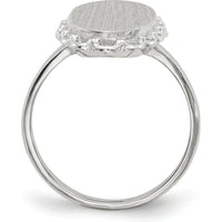 14K White Gold Open Back Signet Ring with Satin Finish and Engravable Oval Top - Women's Jewelry by 0