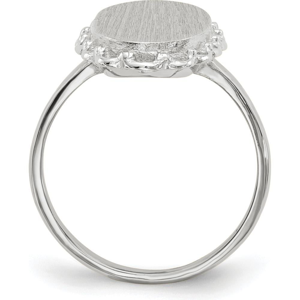 14K White Gold Open Back Signet Ring with Satin Finish and Engravable Oval Top - Women's Jewelry by 0