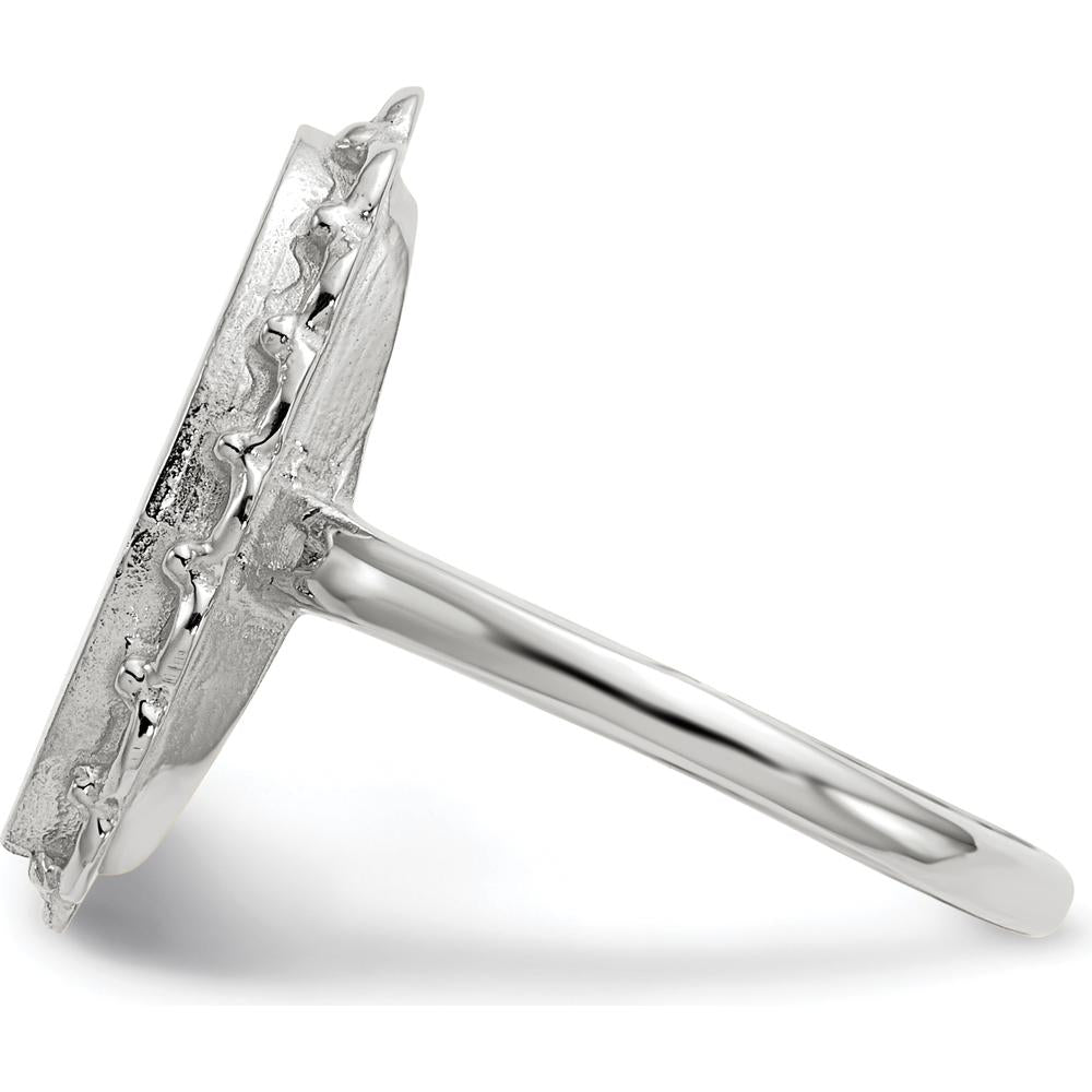 14K White Gold Open Back Signet Ring with Satin Finish and Engravable Oval Top - Women's Jewelry by 0