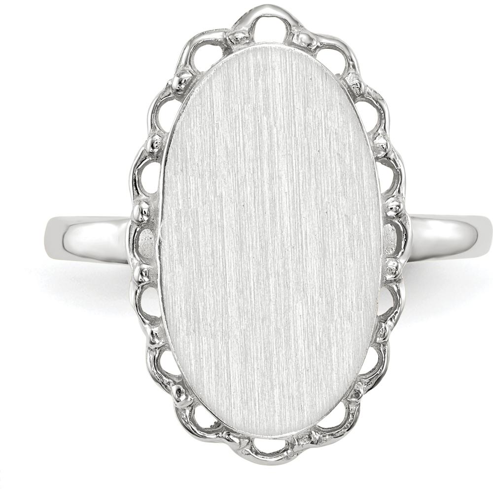 14K White Gold Open Back Signet Ring with Satin Finish and Engravable Oval Top - Women's Jewelry by 0