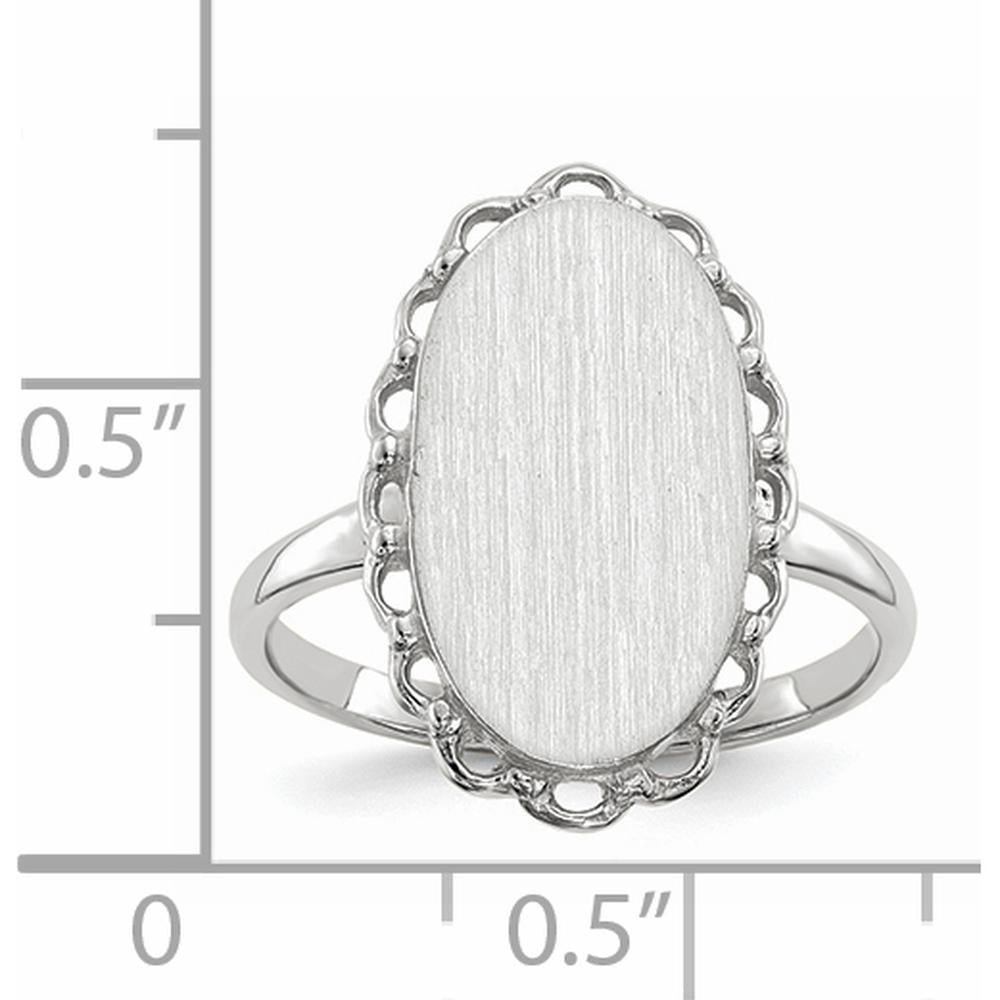 14K White Gold Open Back Signet Ring with Satin Finish and Engravable Oval Top - Women's Jewelry by 0