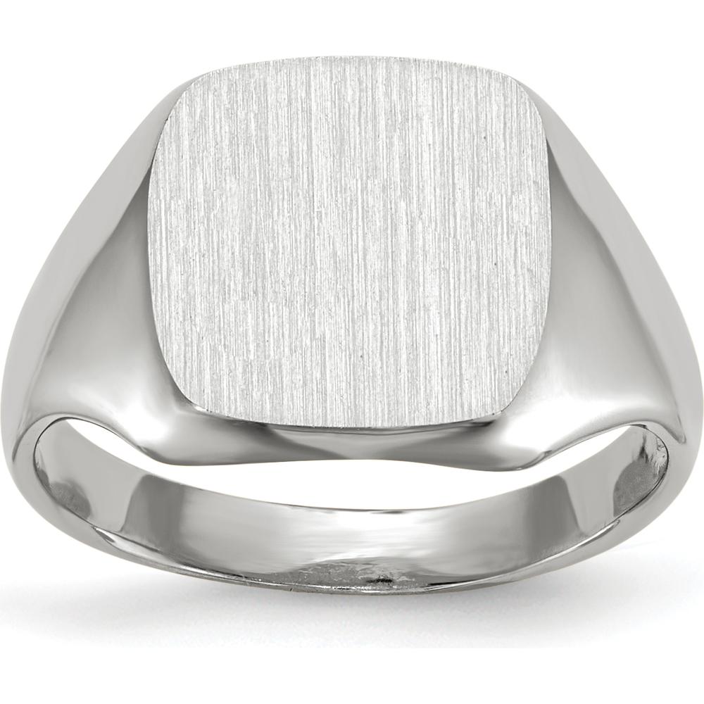 14K White Gold Open Back Signet Ring with Satin Finish and Tapered Band by 0