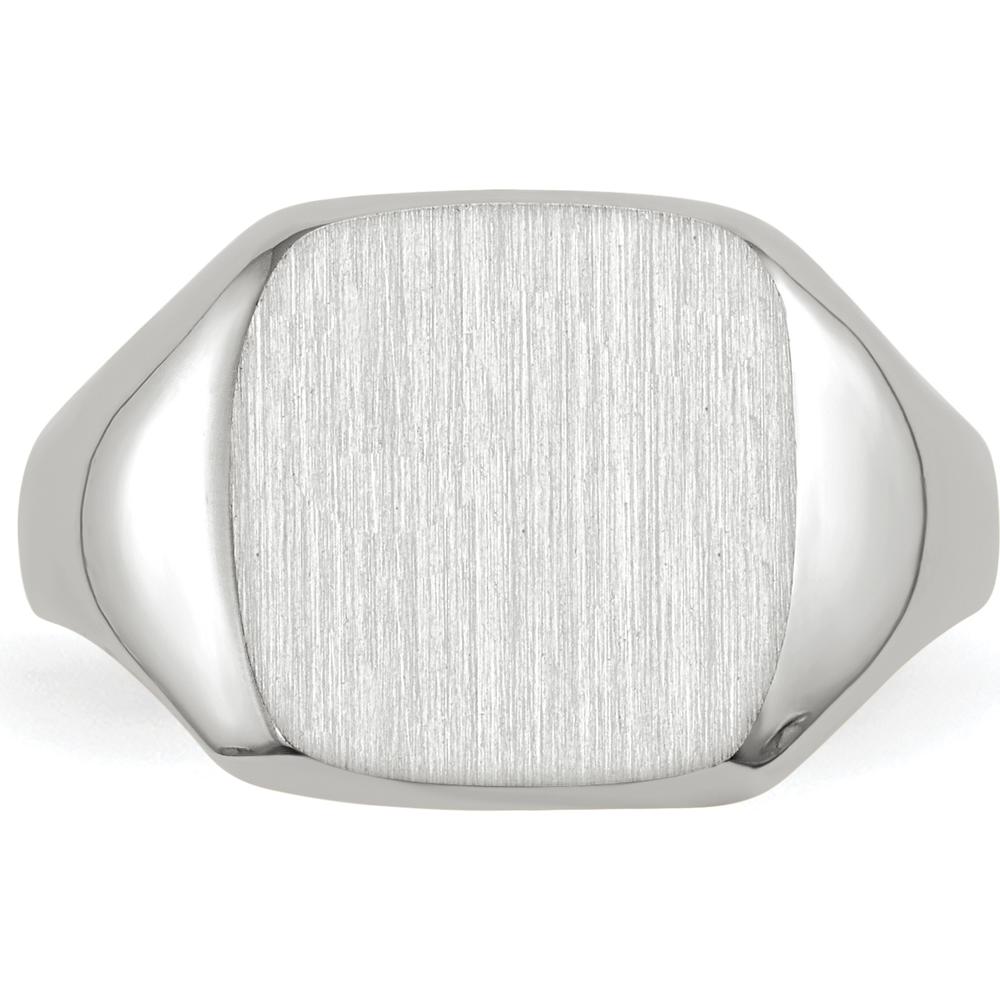 14K White Gold Open Back Signet Ring with Satin Finish and Tapered Band by 0