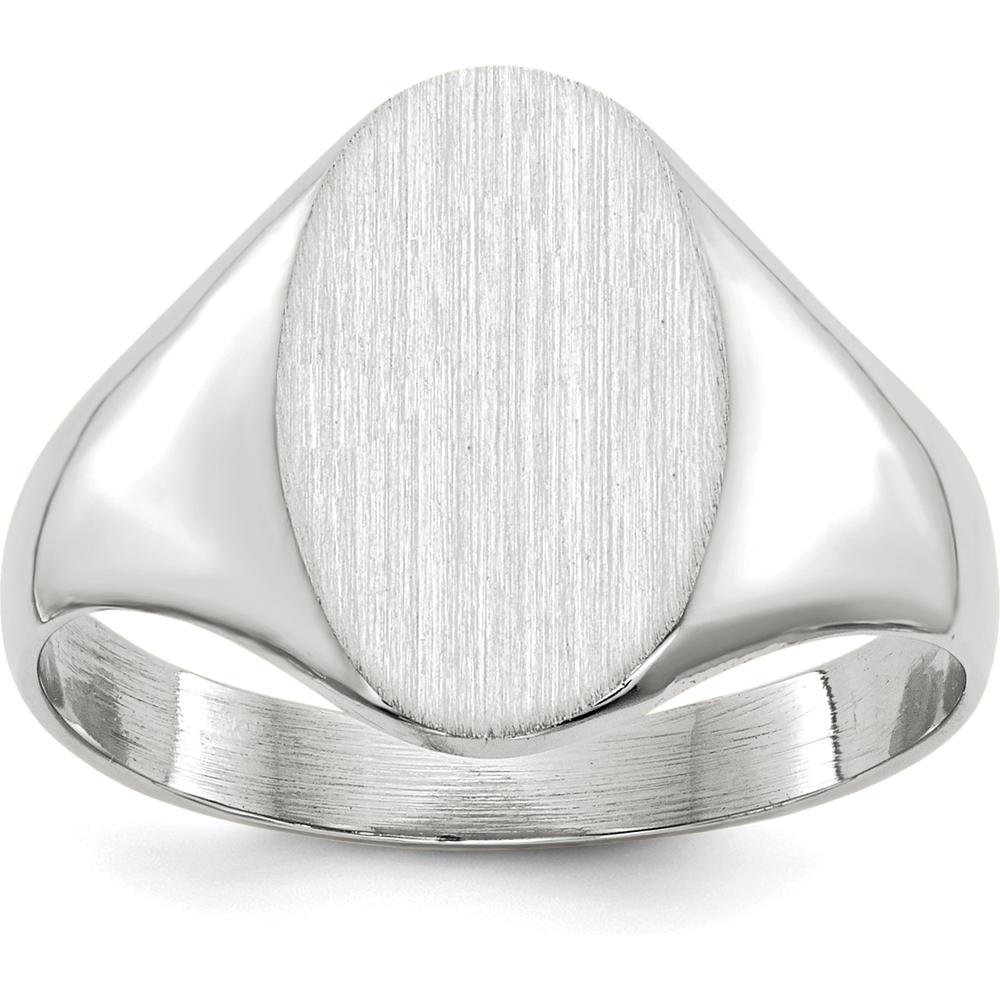 14K White Gold Open Back Signet Ring with Satin Texture and Polished Finish by 0