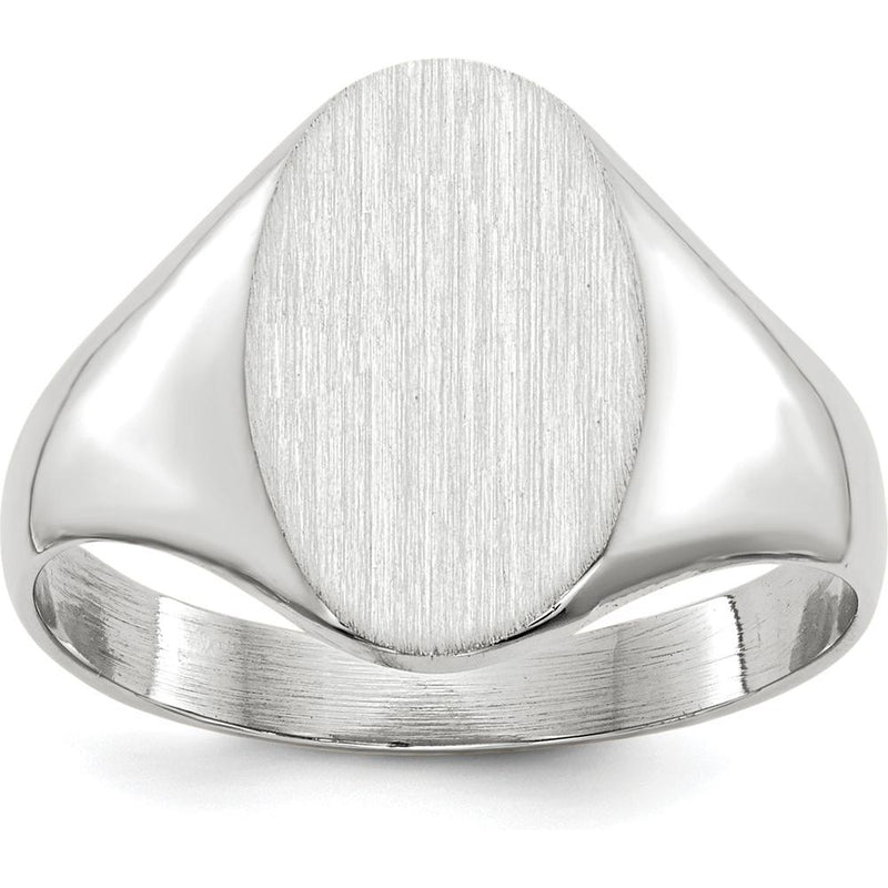 14K White Gold Open Back Signet Ring with Satin Texture and Polished Finish by 0
