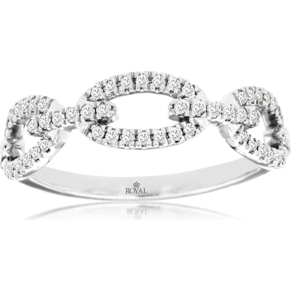 14K White Gold Open Chain Link Diamond Band with Prong Set Round Diamonds - 0.24 Carat Total Diamond Weight - Royal Jewelry