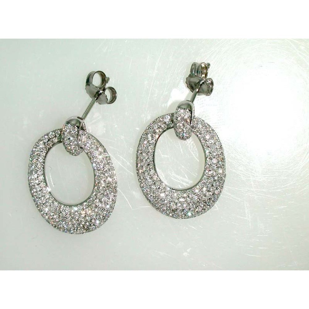 14K White Gold Open Circle Drop Earrings with Pavé Set Round Diamonds - 2.16 Carat Total Diamond Weight by Auriventus