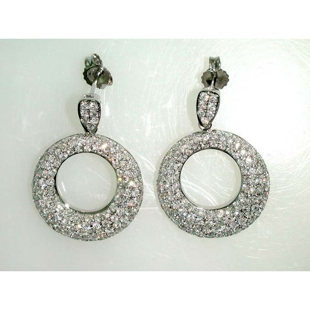 14K White Gold Open Circle Drop Earrings with Pavé-Set Round Diamonds - 3.24 Carat Total Diamond Weight by Auriventus