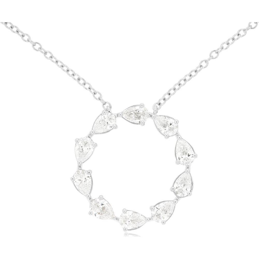 14K White Gold Open Circle Pendant Necklace with 10 Pear Cut Diamonds - 0.92 Carat Total Diamond Weight - Royal Jewelry