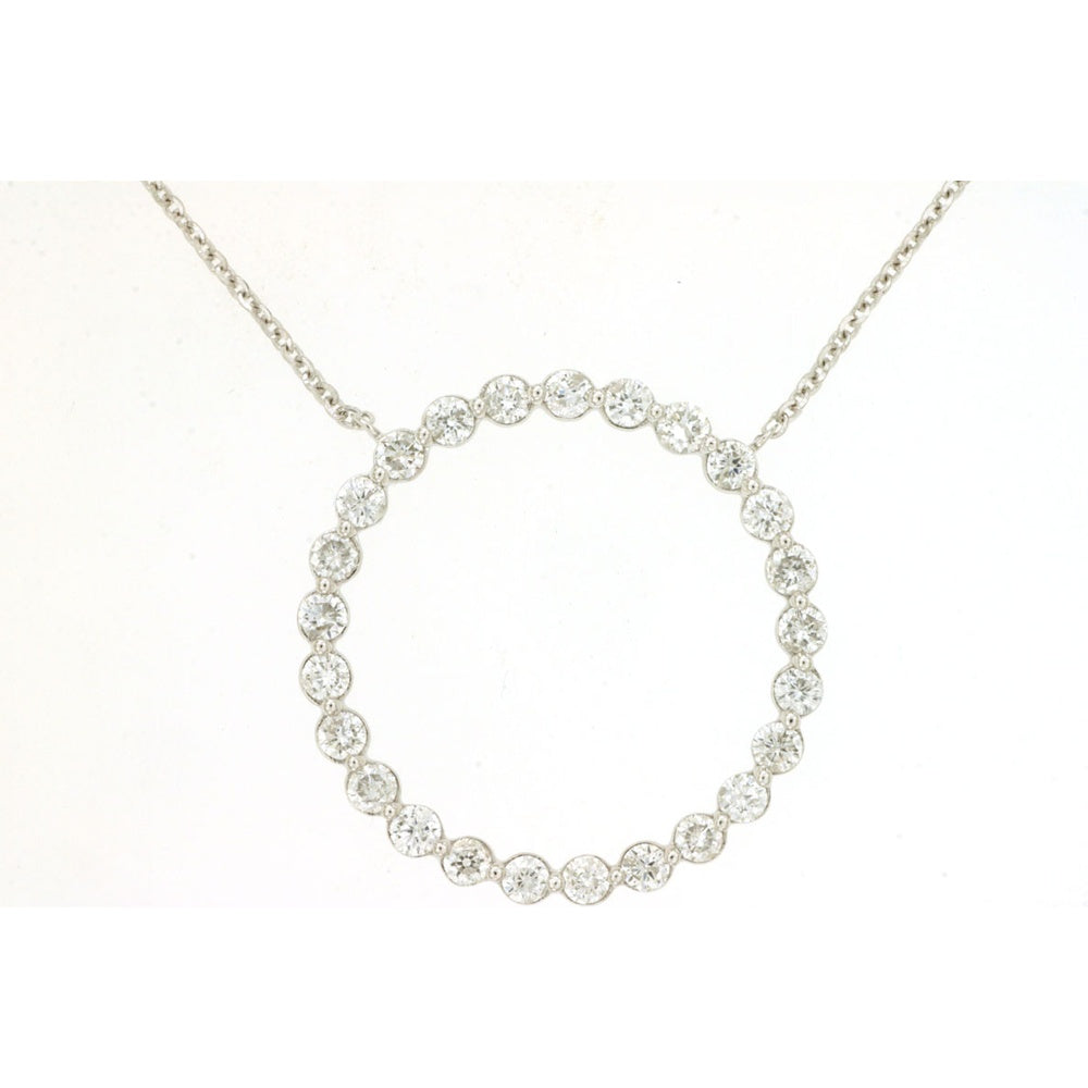 14K White Gold Open Circle Pendant Necklace with Prong-Set Round Diamonds - 0.75 Carat Total Diamond Weight - Royal Jewelry