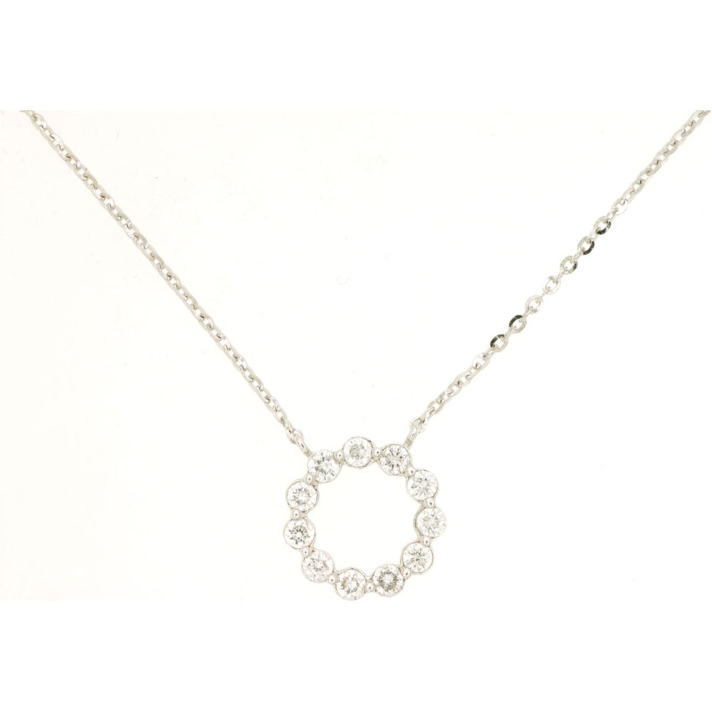 14K White Gold Open Circle Pendant Necklace with Round Brilliant Cut Diamonds - 0.25 Carat Total Diamond Weight - Royal Jewelry