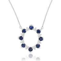14K White Gold Open Circle Pendant Necklace with Round Sapphires and Diamond Accents - 1.00 Carat Sapphire and 0.29 Carat Diamond Total Weight - Royal Jewelry
