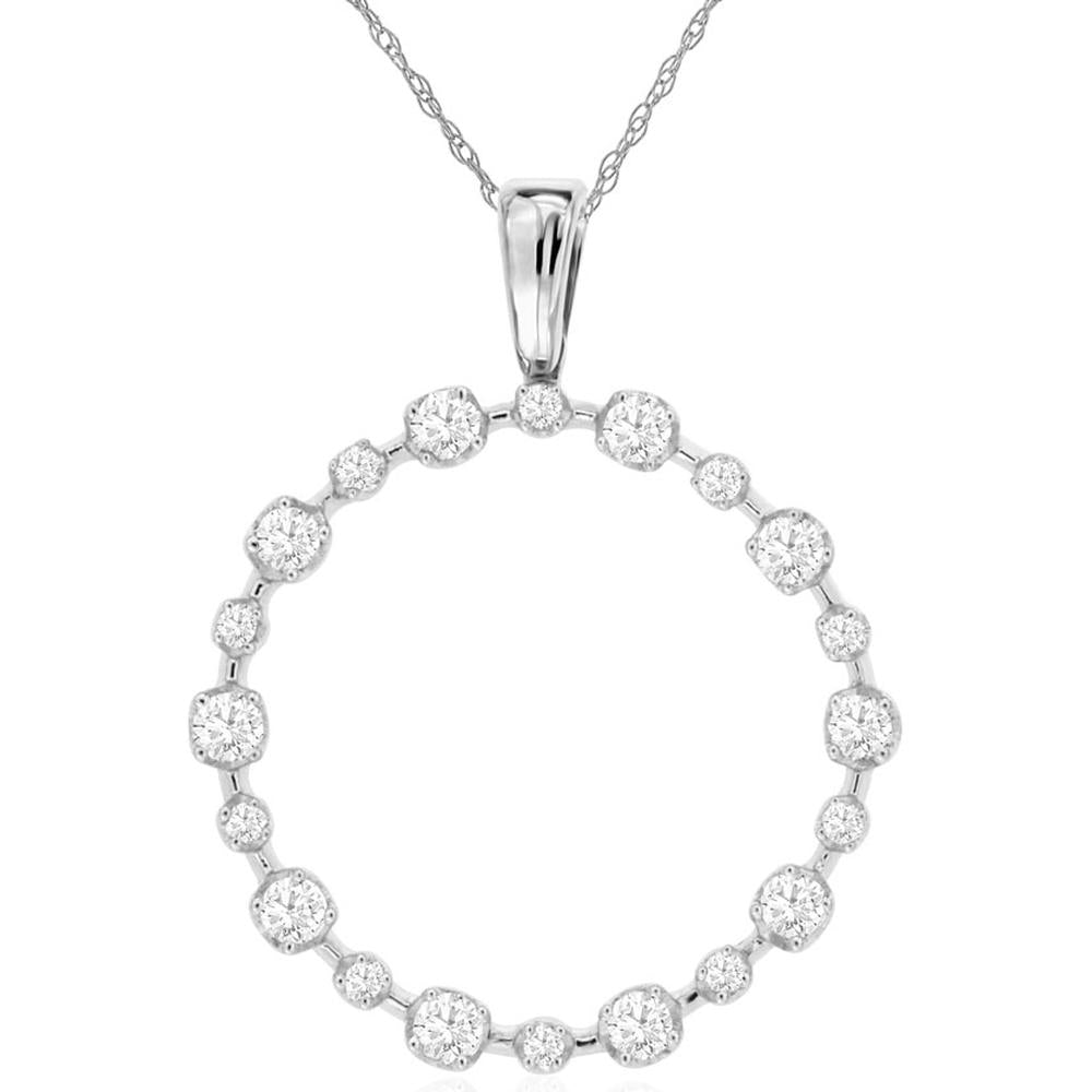 14K White Gold Open Circle Pendant with Alternating Round Brilliant Diamonds - 0.25 Carat Total Weight - Royal Jewelry