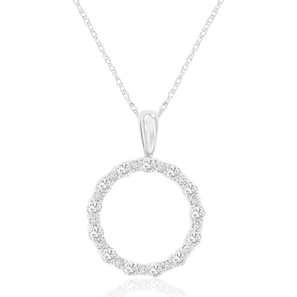 14K White Gold Open Circle Pendant with Prong-Set Round Diamonds - 0.50 Carat Total Diamond Weight - Royal Jewelry