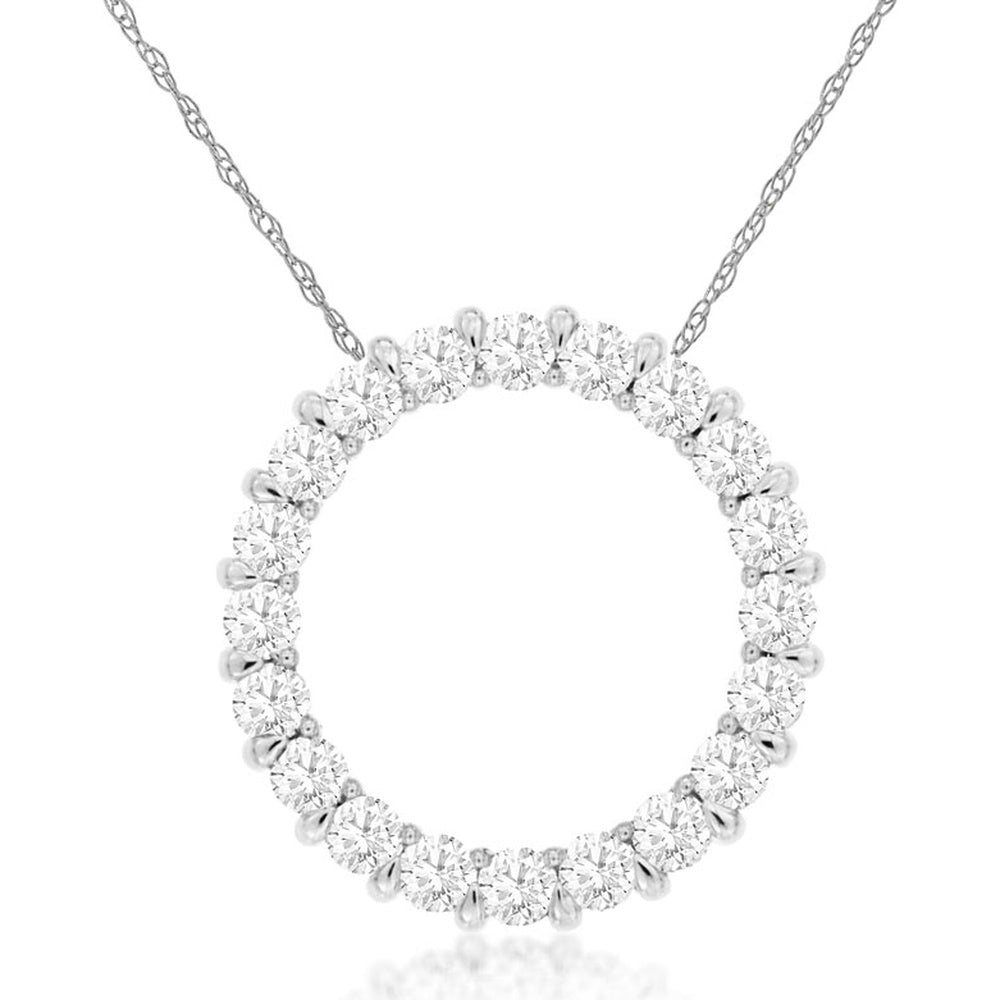 14K White Gold Open Circle Pendant with Shared-Prong Set Round Diamonds - 0.50 Carat Total Diamond Weight - Royal Jewelry