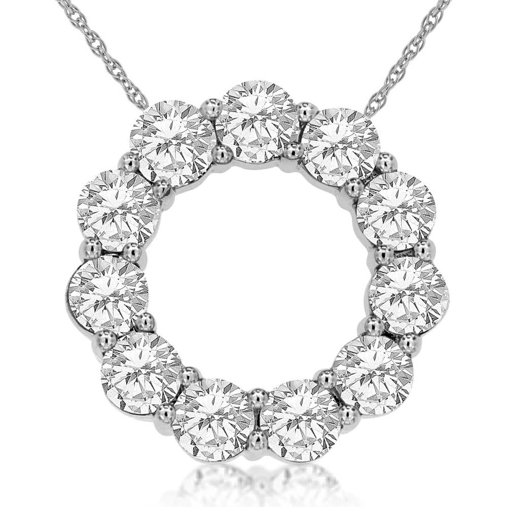 14K White Gold Open Circle Pendant with Shared-Prong Set Round Diamonds – 2.10 Carat Total Diamond Weight - Royal Jewelry