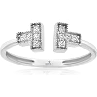 14K White Gold Open Contemporary Ring with Milgrain Edging and Prong-Set Round Diamonds - 0.10 Carat Total Diamond Weight - Royal Jewelry