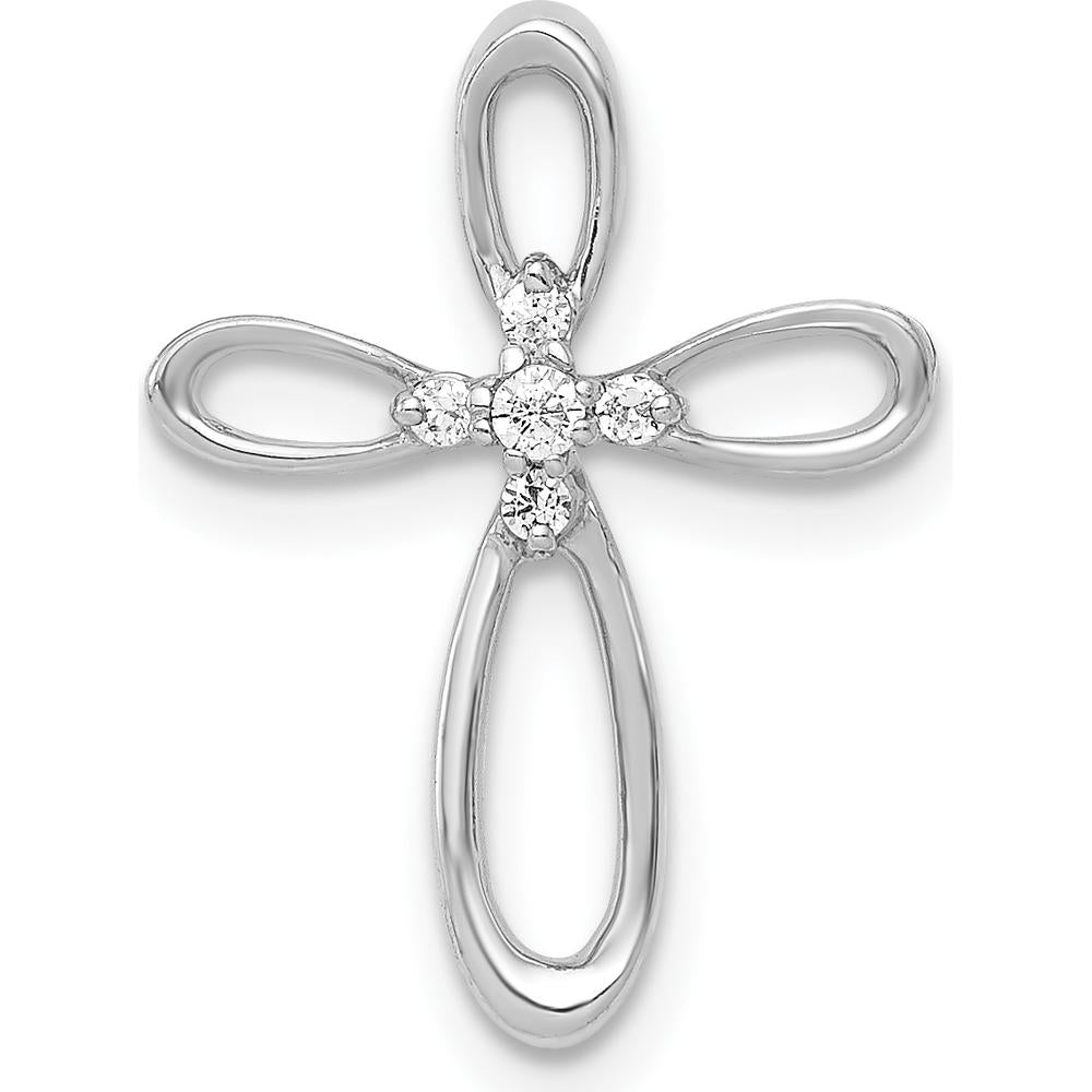 14K White Gold Open Cross Pendant with Round Natural Diamonds - 1/20 Carat Total Diamond Weight by Monteluci Fine Jewelry