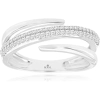 14K White Gold Open Crossover Wedding Band with Round Diamonds - 0.28 Carat Total Diamond Weight - Royal Jewelry