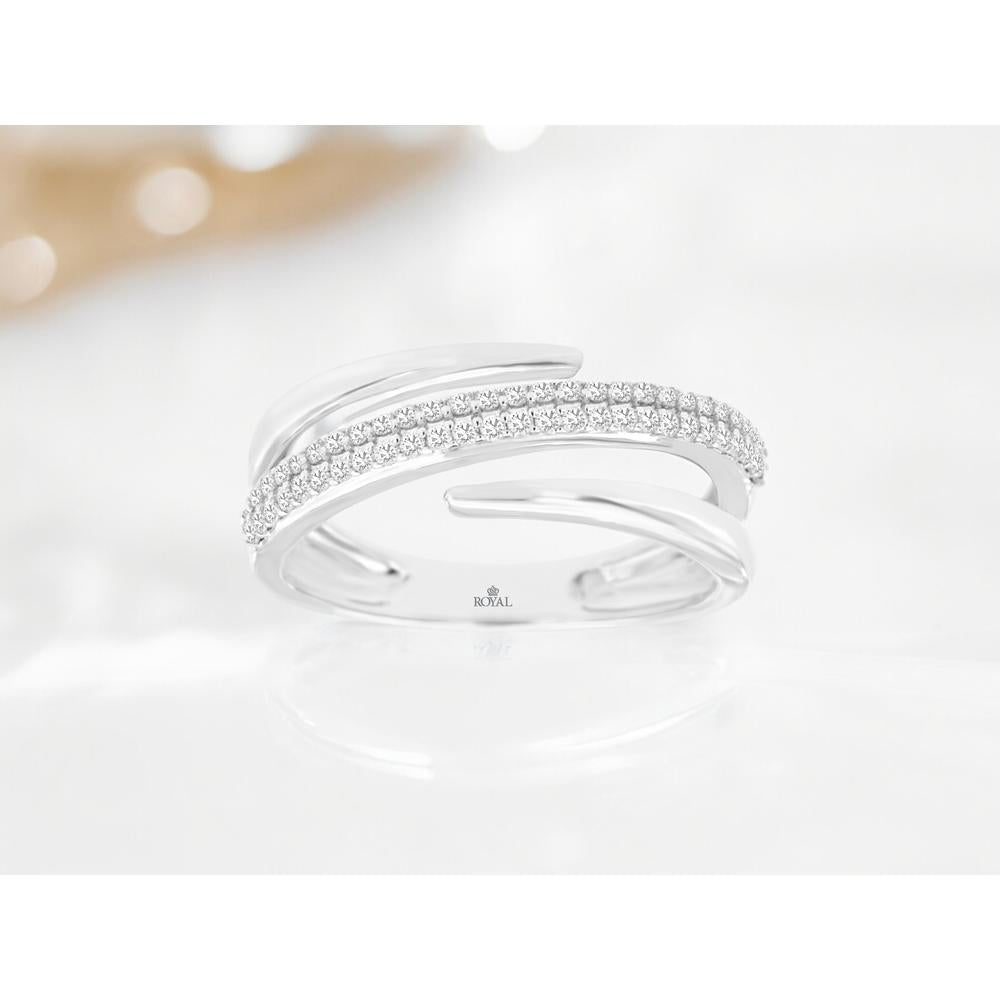 14K White Gold Open Crossover Wedding Band with Round Diamonds - 0.28 Carat Total Diamond Weight - Royal Jewelry