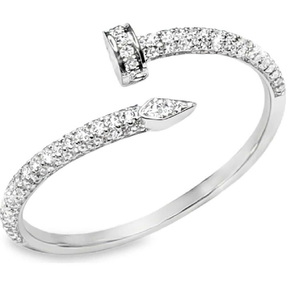 14K White Gold Open Cuff Diamond Fashion Ring with Geometric End Motifs - 0.25 Carat Total Diamond Weight by Auriventus