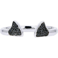 14K White Gold Open Cuff Ring with Pavé Black Diamonds - 0.10 Carats Total Diamond Weight
