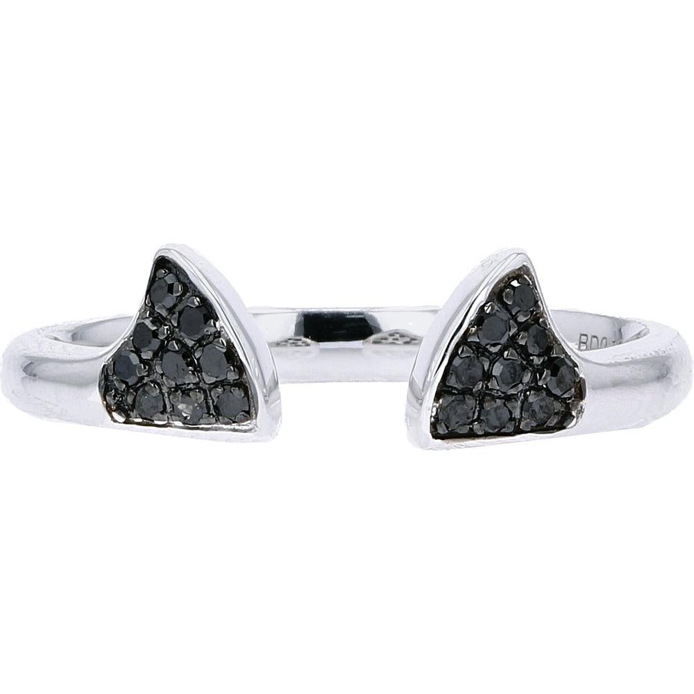 14K White Gold Open Cuff Ring with Pavé Black Diamonds - 0.10 Carats Total Diamond Weight