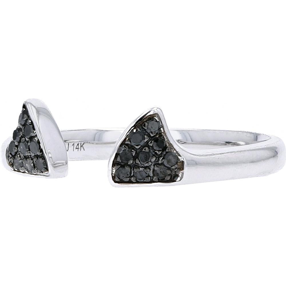 14K White Gold Open Cuff Ring with Pavé Black Diamonds - 0.10 Carats Total Diamond Weight