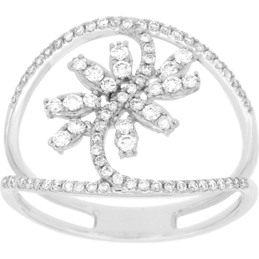 14K White Gold Open Free-Form Floral Starburst Ring with Prong-Set Round Diamonds - 0.38 Carat Total Diamond Weight - Royal Jewelry