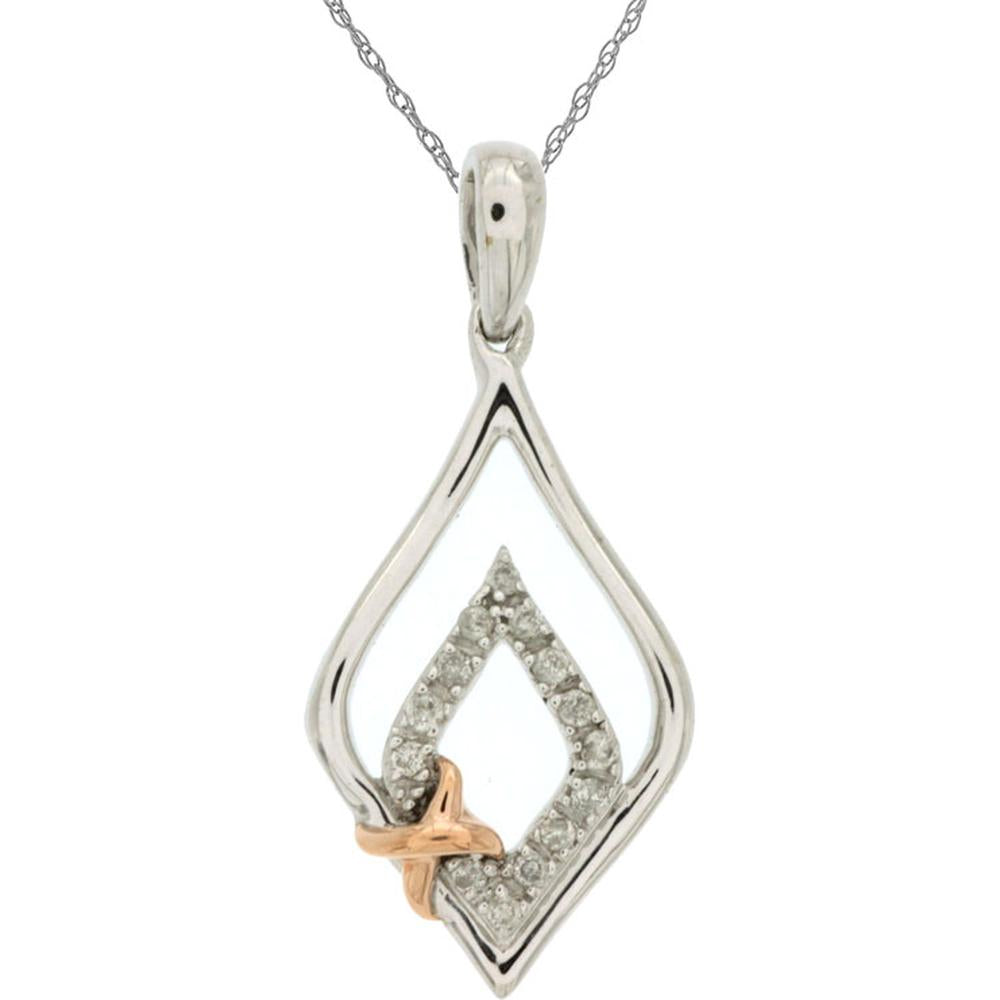 14K White Gold Open Geometric Pendant with Round Diamond Accents and Two-Tone Butterfly Detail - 0.07 Carat Total Diamond Weight - Royal Jewelry