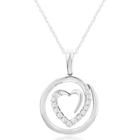 14K White Gold Open Heart Circle Pendant with Pave-Set Round Diamonds - 0.16 Carat Total Diamond Weight - Royal Jewelry