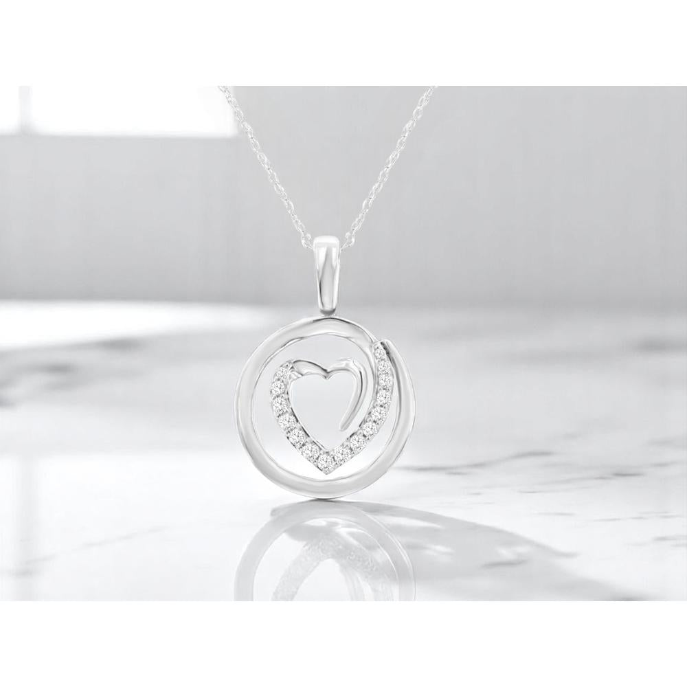 14K White Gold Open Heart Circle Pendant with Pave-Set Round Diamonds - 0.16 Carat Total Diamond Weight - Royal Jewelry