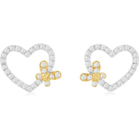 14K White Gold Open Heart Earrings with Round Diamond Accents and Yellow Gold Detail - 0.25 Carat Total Diamond Weight - Royal Jewelry