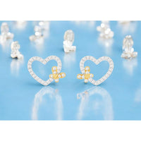 14K White Gold Open Heart Earrings with Round Diamond Accents and Yellow Gold Detail - 0.25 Carat Total Diamond Weight - Royal Jewelry