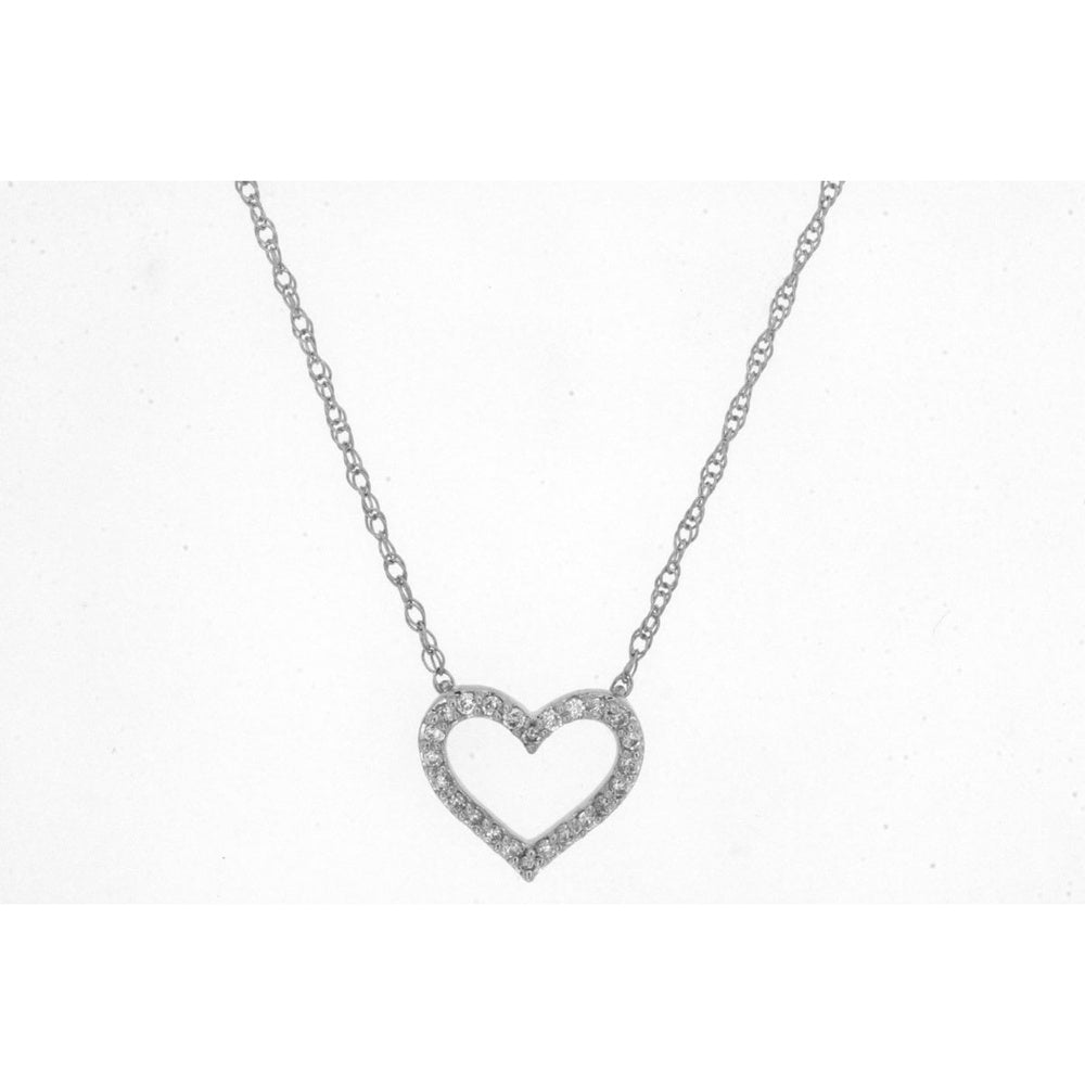 14K White Gold Open Heart Pendant Necklace with Micro-Prong Set Round Diamonds - 0.07 Carat Total Diamond Weight - Royal Jewelry