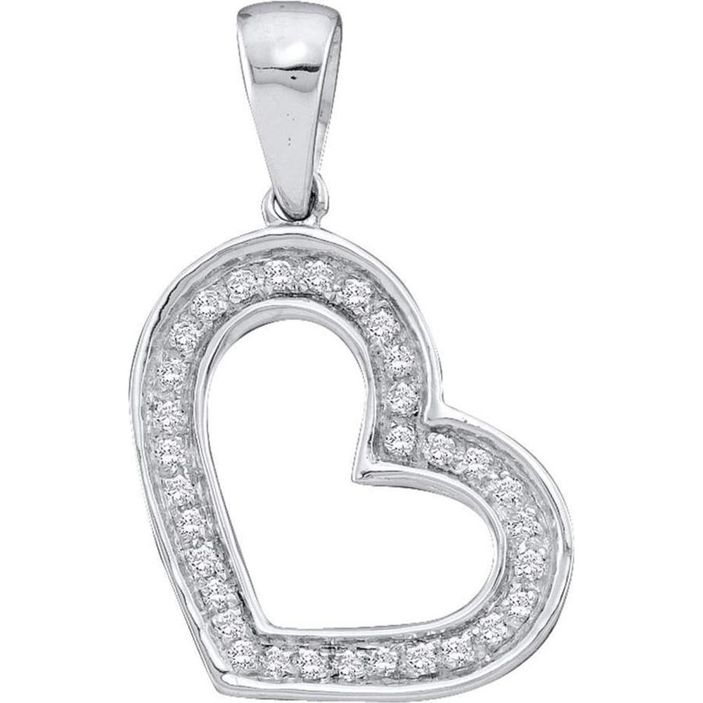 14K White Gold Open Heart Pendant with Pave-Set Round Diamonds - 0.10 Carat Total Diamond Weight