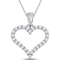 14K White Gold Open Heart Pendant with Prong-Set Round Diamonds - 0.25 Carat Total Diamond Weight