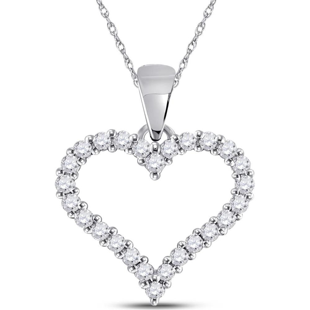 14K White Gold Open Heart Pendant with Prong-Set Round Diamonds - 0.25 Carat Total Diamond Weight