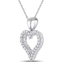 14K White Gold Open Heart Pendant with Prong-Set Round Diamonds - 0.25 Carat Total Diamond Weight