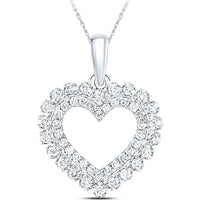 14K White Gold Open Heart Pendant with Prong-Set Round Diamonds - 0.38 Carat Total Diamond Weight