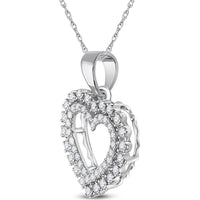 14K White Gold Open Heart Pendant with Prong-Set Round Diamonds - 0.38 Carat Total Diamond Weight