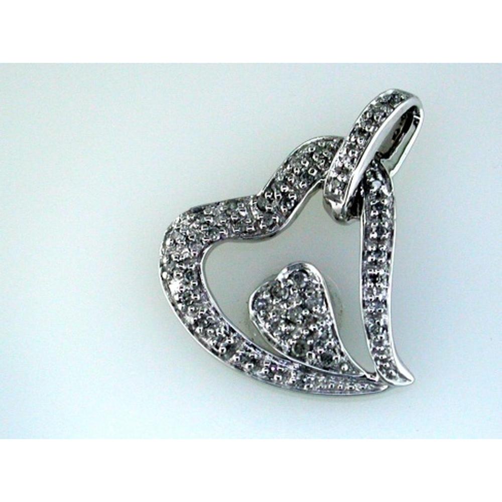 14K White Gold Open Heart Pendant with Round Diamonds - 0.25 Carat Total Diamond Weight - Royal Jewelry